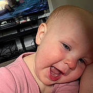 Charlie joined the competition — help win amazing prizes! baby, child, pink_shirt, smiling, close_up, indoor, television, animation, cartoon, person, happy, face, skin, head, ear, mouth, tongue, cheek, candid, affection