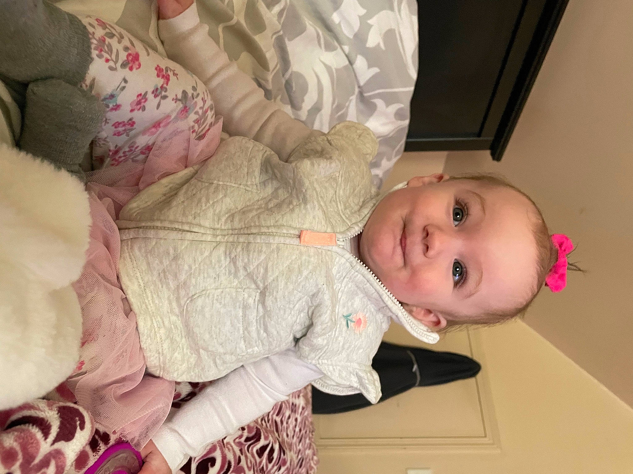 Brooklynne is registered to the contest to win money with this photo: arm, baby, baby_products, baby_toddler_clothing, beauty, cheek, child, comfort, finger, headgear, iris, lip, mouth, nose, person, pink, skin, sleeve, smile, textile