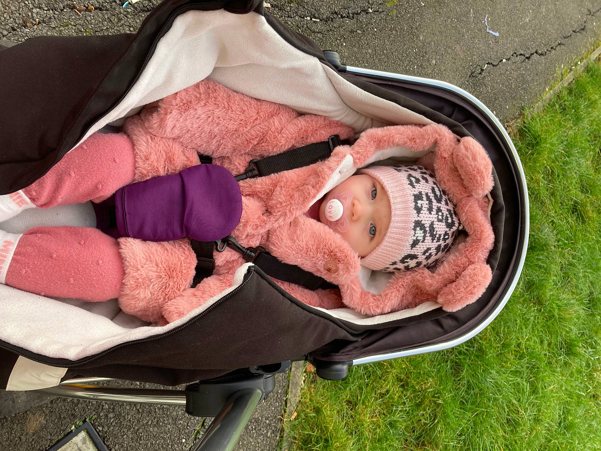 Lizzie joined the competition — help win amazing prizes! baby, baby_carriage, baby_products, carmine, child, comfort, eyewear, fashion_accessory, flesh, grass, hand, happy, head, headgear, headwear, human_body, leisure, linens, person, pink