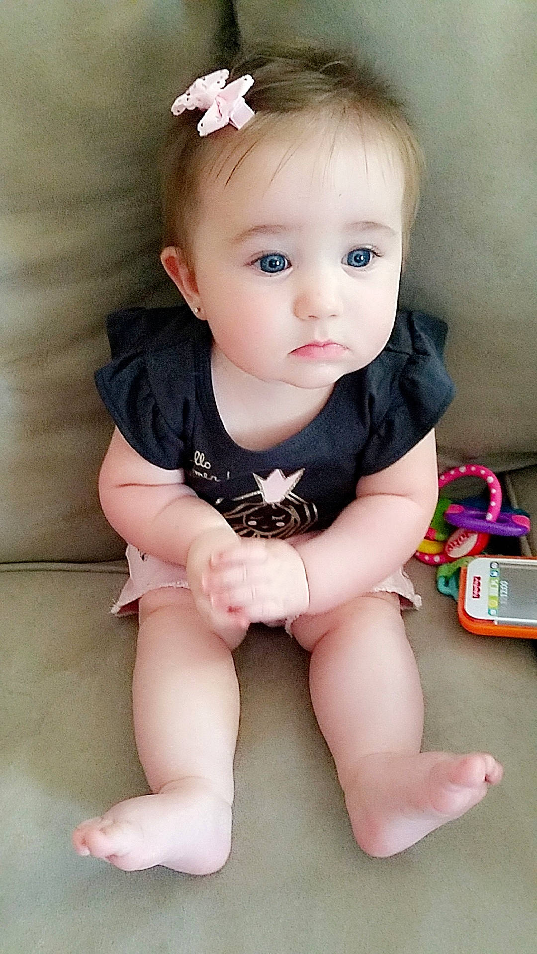 Kinslee joined the competition — help win amazing prizes! baby, baby_products, baby_toddler_clothing, cheek, child, child_model, eye, finger, iris, leg, person, pink, sitting, skin, toddler