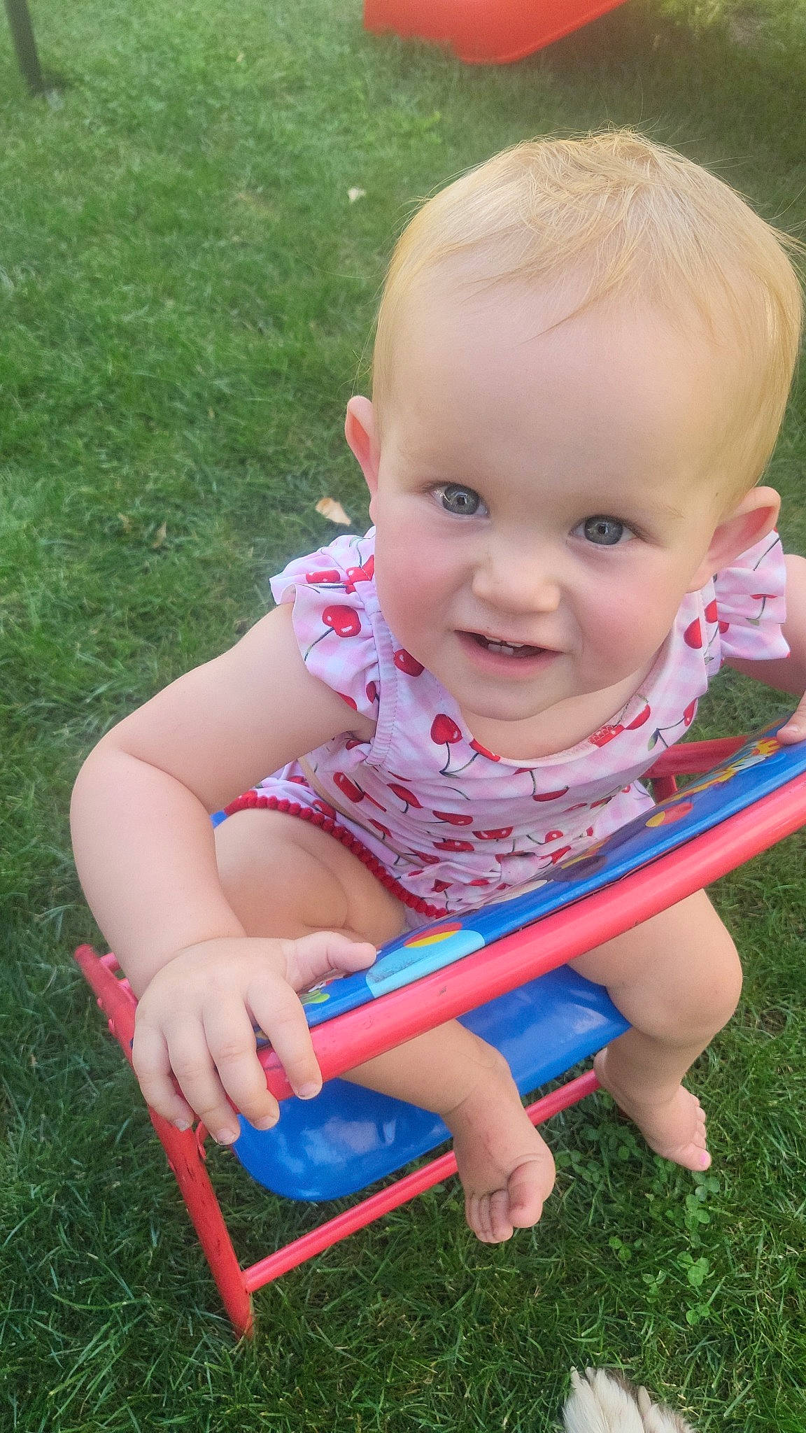 Blakelyn joined the competition — help win amazing prizes! baby, baby_products, baby_toddler_clothing, cheek, child, electric_blue, finger, fun, grass, grass_family, happy, joy, lawn, leisure, people_in_nature, person, recreation, sitting, skin, smile