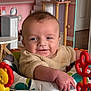 Aaron joined the competition — help win amazing prizes! baby, smiling, infant, child, toy, baby_seat, indoor, furniture, colorful, playful, face, person, clothing, room, pastel, baby_toys, happy, cute, portrait, home