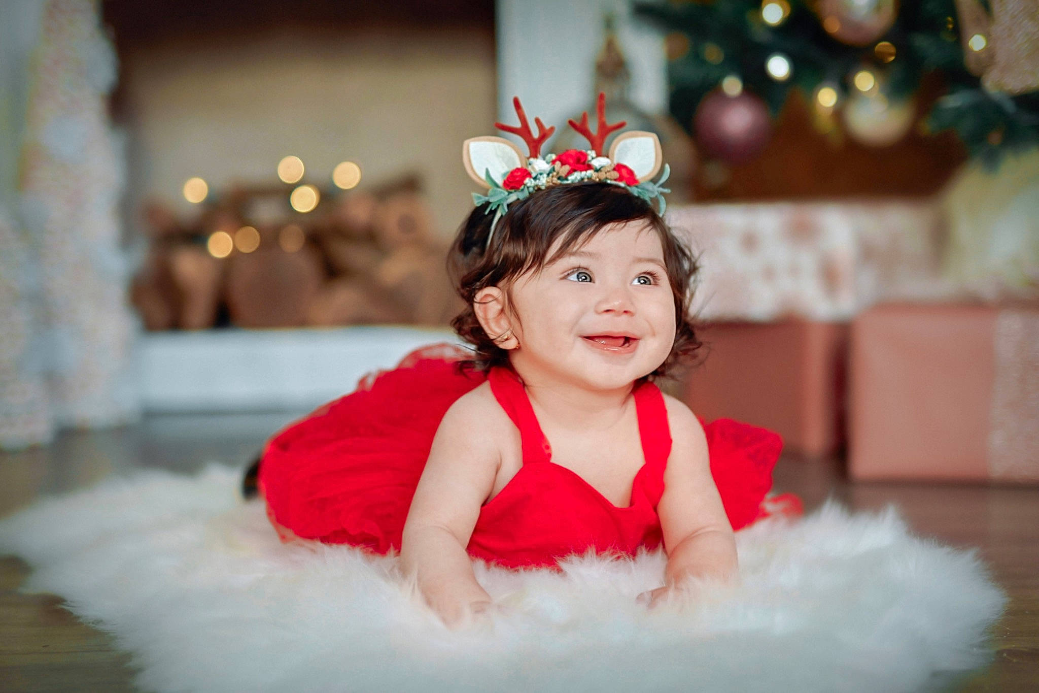Anastasia is registered to the contest to win money with this photo: baby_toddler_clothing, dress, embellishment, event, fashion_accessory, flash_photography, fun, fur, hair_accessory, happy, headband, headgear, headpiece, joy, magenta, person, pink, sitting, sleeve, smile