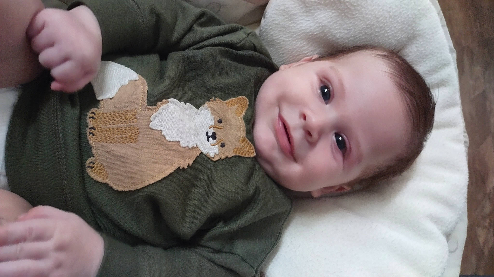 Owen is registered to the contest to win money with this photo: baby, baby_toddler_clothing, cheek, child, comfort, finger, flash_photography, fur, hand, happy, joy, nail, nose, pattern, person, skin, sleeve, smile, toddler, toy