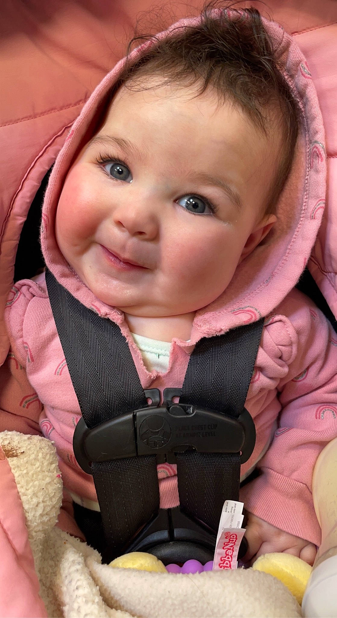 Zola joined the competition — help win amazing prizes! baby, baby_toddler_clothing, cheek, eye, eyebrow, eyelash, face, facial_expression, happy, iris, joy, lip, mouth, nose, organ, outerwear, person, pink, skin, sleeve