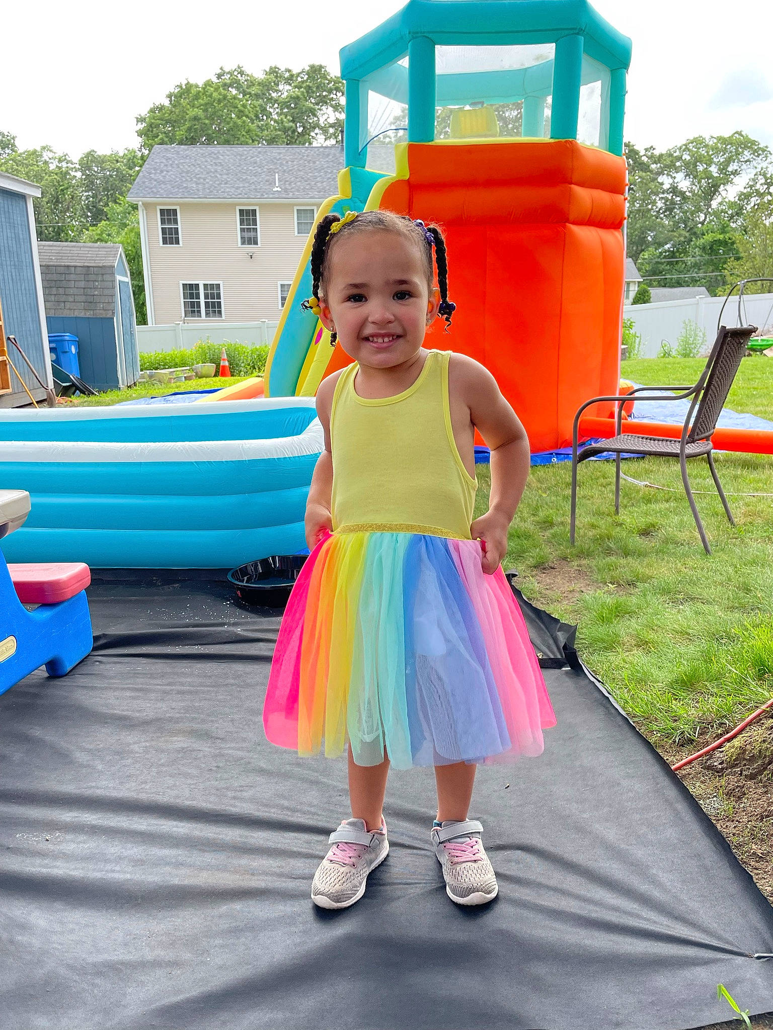 Elianna joined the competition — help win amazing prizes! baby_toddler_clothing, blue, chute, city, fun, green, happy, joy, leisure, outdoor_recreation, person, pink, plant, playground, product, recreation, shorts, sky, smile, summer