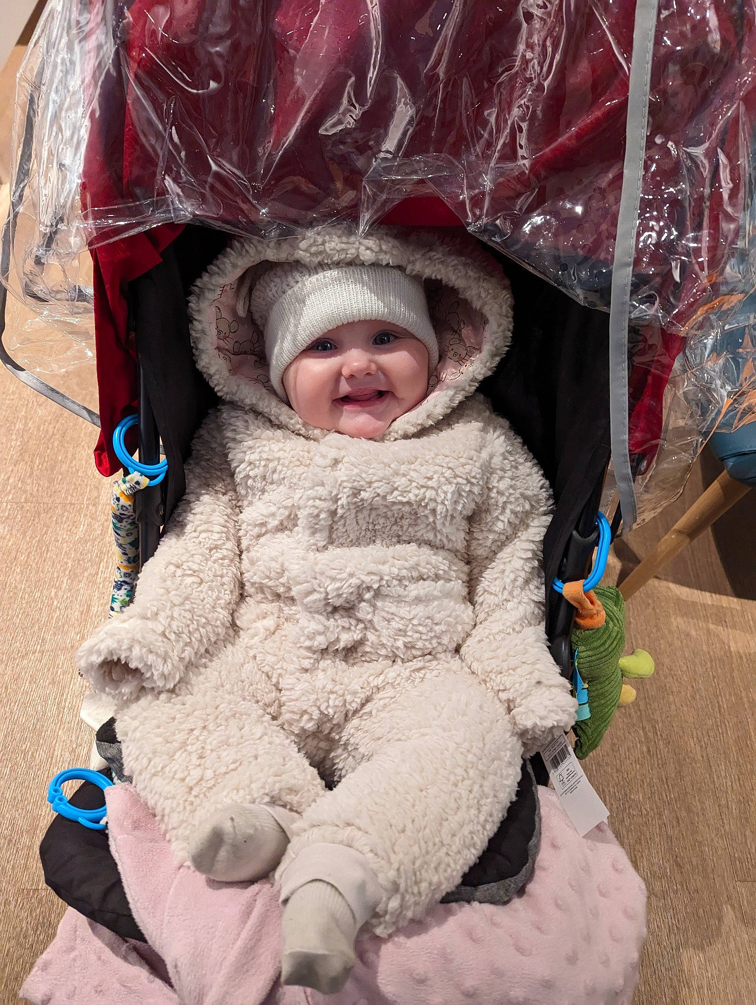 Aurora is registered to the contest to win money with this photo: baby, baby_carriage, baby_products, baby_toddler_clothing, cheek, child, comfort, face, fashion_accessory, fun, fur, happy, headgear, headwear, jacket, joy, person, sitting, smile, textile