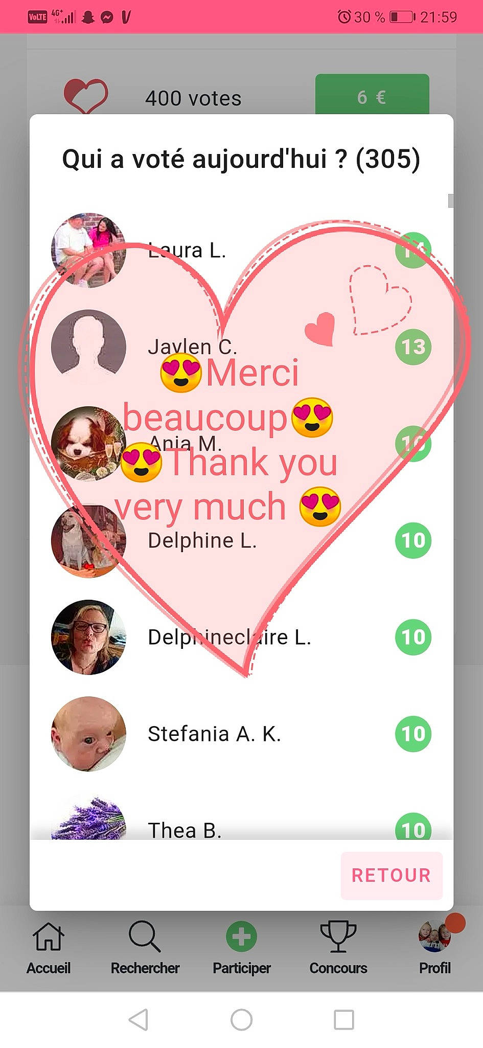 Djovany a rejoint le concours — aidez-le/la à gagner de superbes lots ! circle, event, font, happy, heart, love, organism, person, photo_caption, rectangle, screenshot, sharing