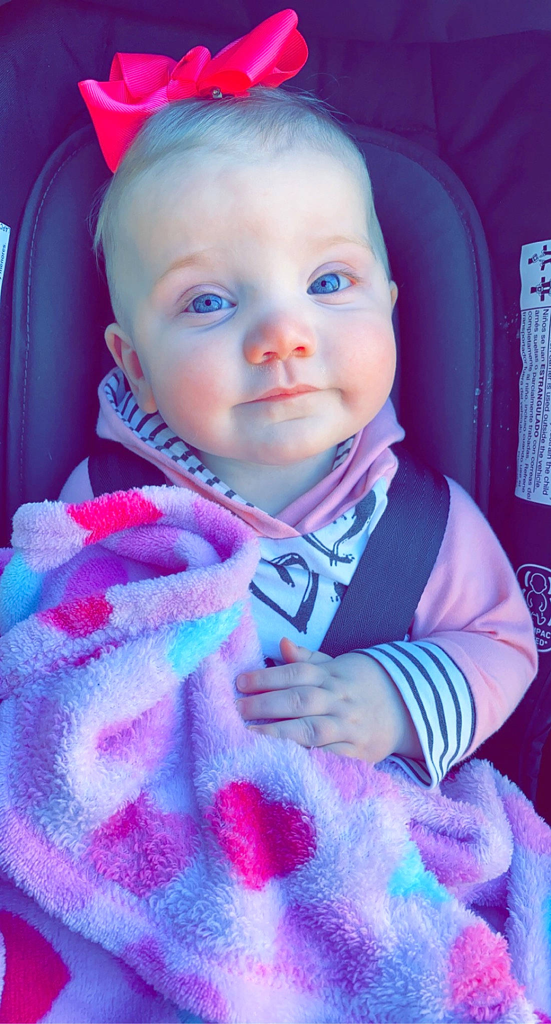 Lynleigh is registered to the contest to win money with this photo: azure, baby, baby_toddler_clothing, blue, cheek, dress, eyebrow, head, iris, lip, nose, outerwear, person, pink, product, purple, red, skin, sleeve, toddler