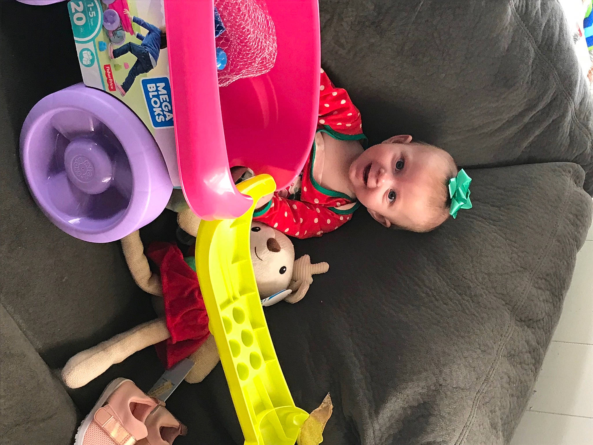 Aleigha is registered to the contest to win money with this photo: baby, baby_products, baby_toddler_clothing, child, comfort, eye, fashion, fun, happy, headgear, joy, magenta, person, pink, product, purple, room, textile, toddler, toy