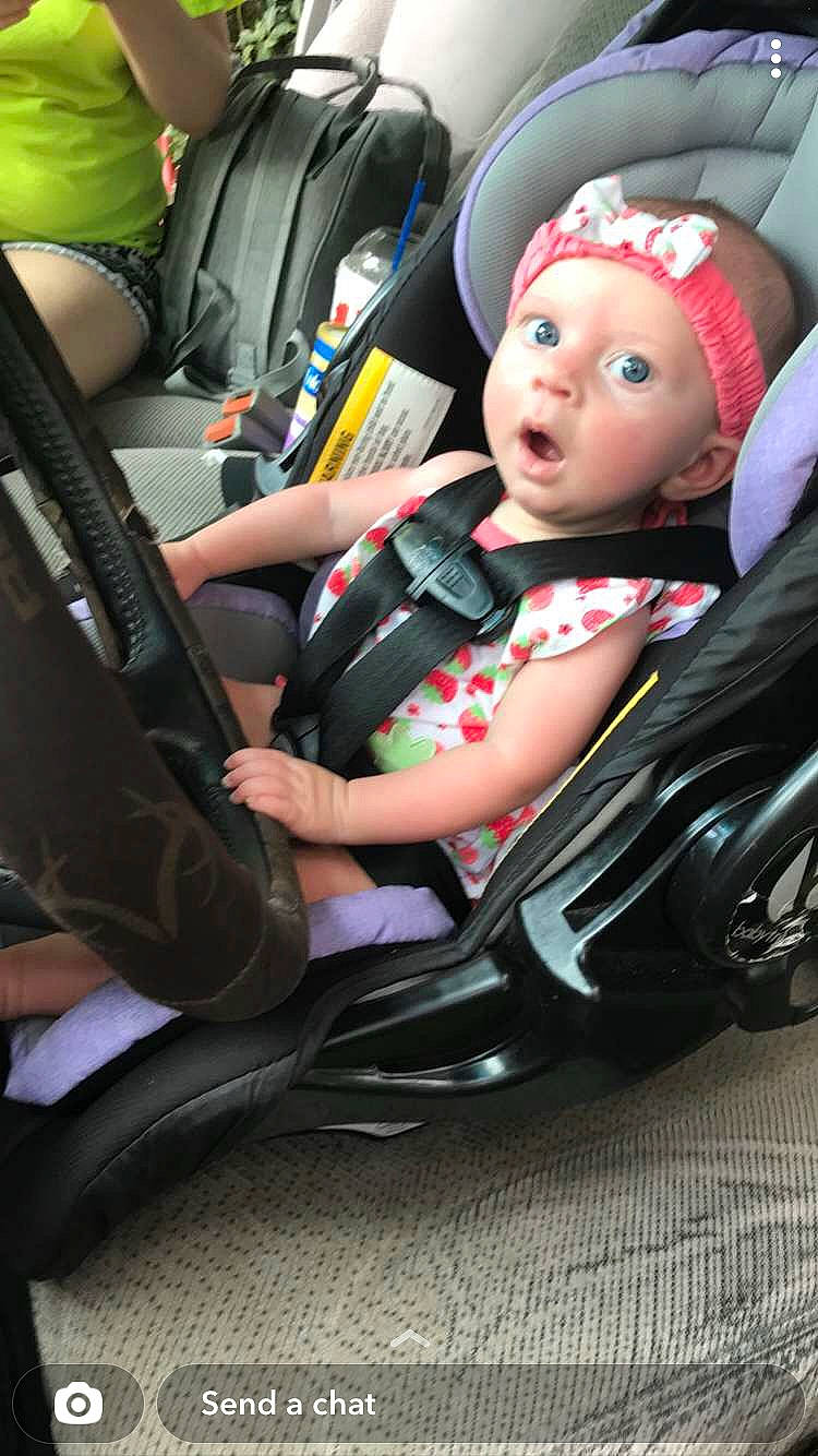 Aleigha joined the competition — help win amazing prizes! auto_part, automotive_design, automotive_exterior, baby, baby_carriage, car, car_seat, car_seat_cover, comfort, family_car, headwear, leg, mode_of_transport, motor_vehicle, person, plant, seat_belt, steering_part, steering_wheel, surprise
