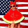 Hallie joined the competition — help win amazing prizes! baby, child, watermelon, american_flag, sunglasses, heart_shaped, red_bow, patriotic, summer, fruit, hand, background, cute, fashion, portrait, outdoor, colorful, celebration, fun, holiday