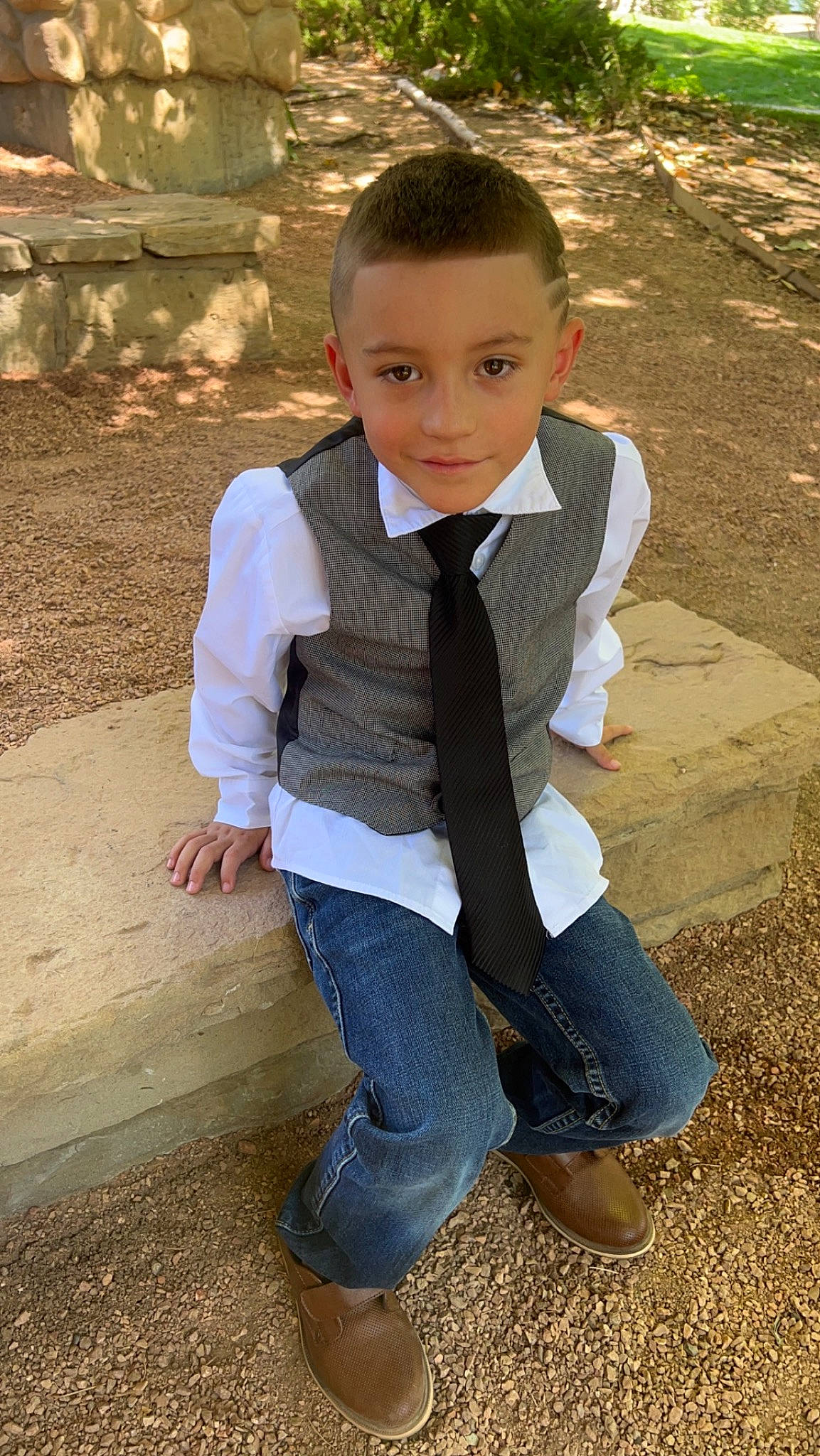 Cresencio joined the competition — help win amazing prizes! blazer, child, denim, dress_shirt, eye, formal_wear, grass, hair, happy, head, jeans, joy, leg, leisure, people_in_nature, person, sitting, sleeve, soil, suit