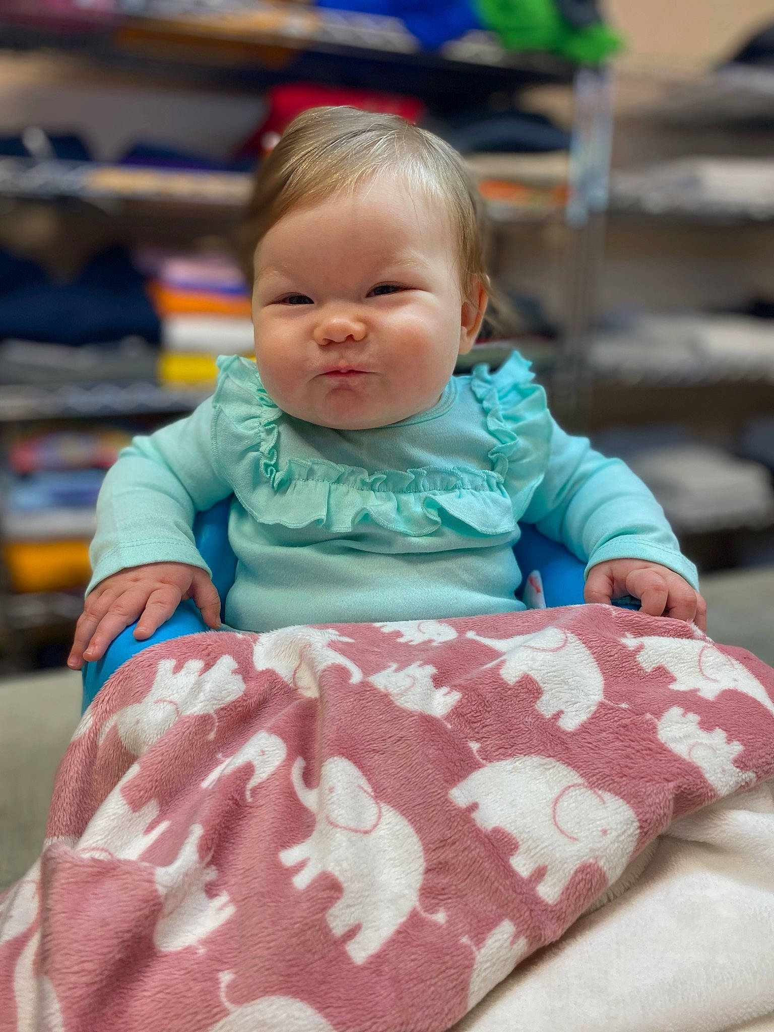 Rachel joined the competition — help win amazing prizes! baby, baby_toddler_clothing, cheek, child, dress, face, facial_expression, happy, leisure, linens, organ, pattern, people, person, pink, skin, sleeve, smile, standing, toddler