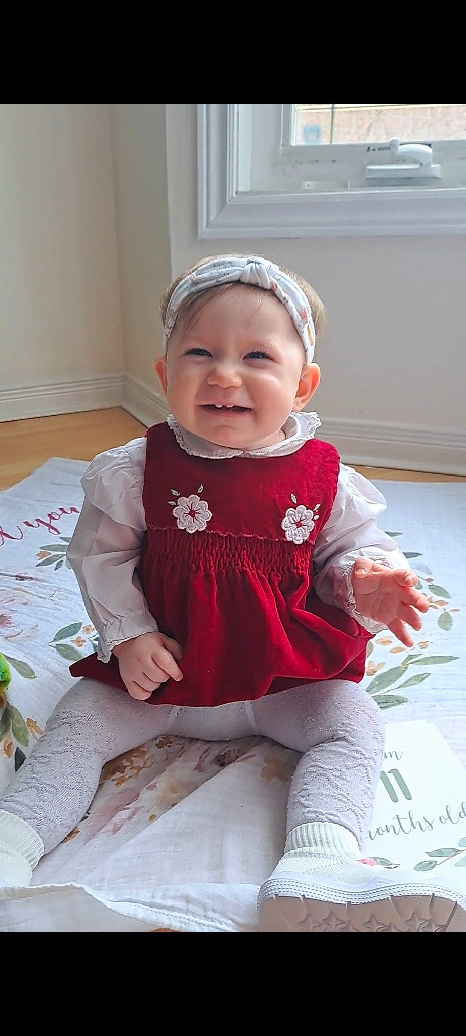 Kitana joined the competition — help win amazing prizes! baby, baby_toddler_clothing, child, dress, embellishment, eye, fashion_accessory, happy, human_leg, iris, joy, knee, magenta, person, pink, sitting, skin, sleeve, smile, thigh