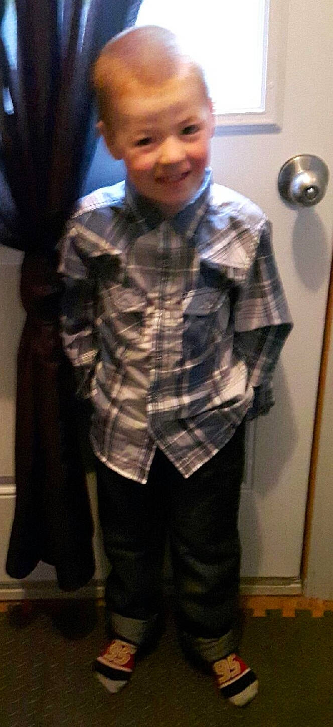 Damian joined the competition — help win amazing prizes! button, collar, dress_shirt, electric_blue, face, gesture, happy, joy, long_sleeved_t_shirt, neck, outerwear, pattern, person, plaid, sleeve, smile, standing, t_shirt, thumb, toddler