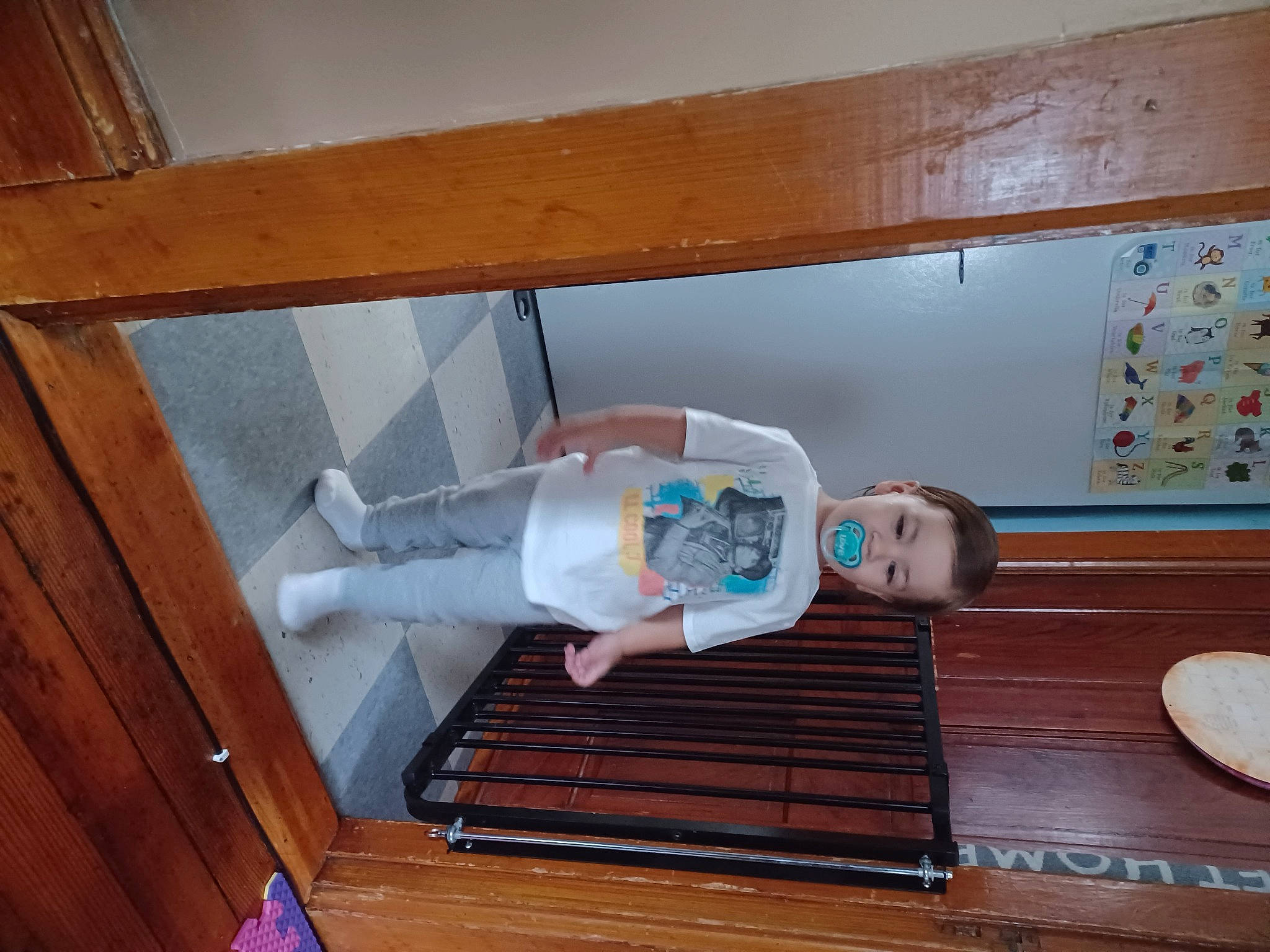 Alexi joined the competition — help win amazing prizes! baby, baby_products, baby_toddler_clothing, ceiling, flooring, handrail, hardwood, person, plywood, room, stairs, toddler, varnish, wood, wood_flooring, wood_stain