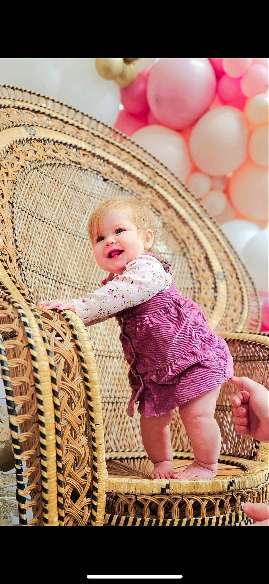 Indie joined the competition — help win amazing prizes! baby, baby_toddler_clothing, balloon, child, comfort, dress, face, facial_expression, fun, happy, head, magenta, pattern, person, pink, product, purple, skin, smile, textile