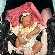Kloei joined the competition — help win amazing prizes! baby, infant, car_seat, blanket, headband, pink, sleeping, clothing, footwear, strap, child, newborn, cute, soft, rest, indoors, comfort, accessory, seat, peaceful
