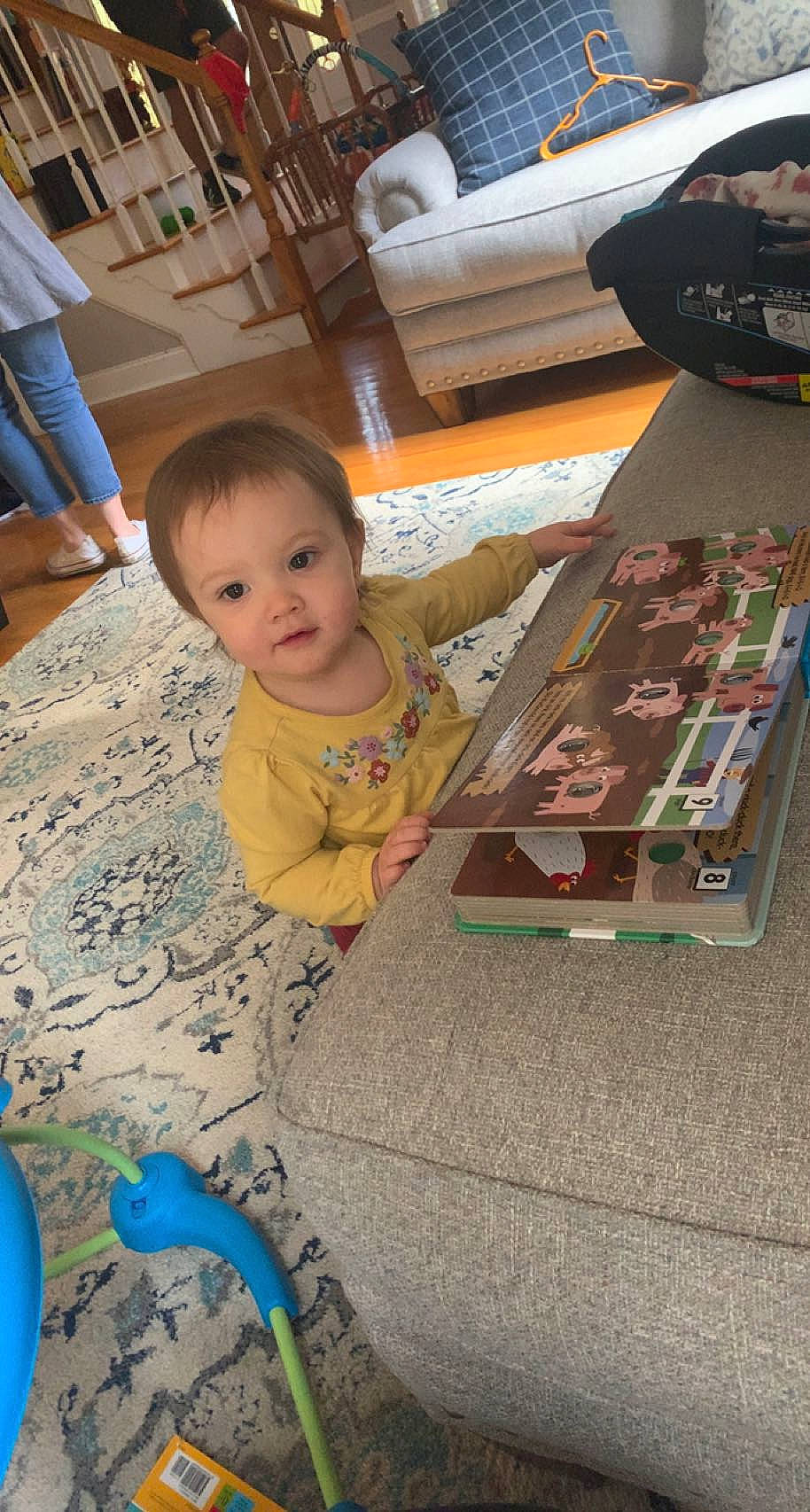 Brianna joined the competition — help win amazing prizes! baby, baby_toddler_clothing, chair, child, floor, flooring, fun, gadget, hardwood, people, person, play, product, room, sitting, smile, snapshot, t_shirt, toddler, toy