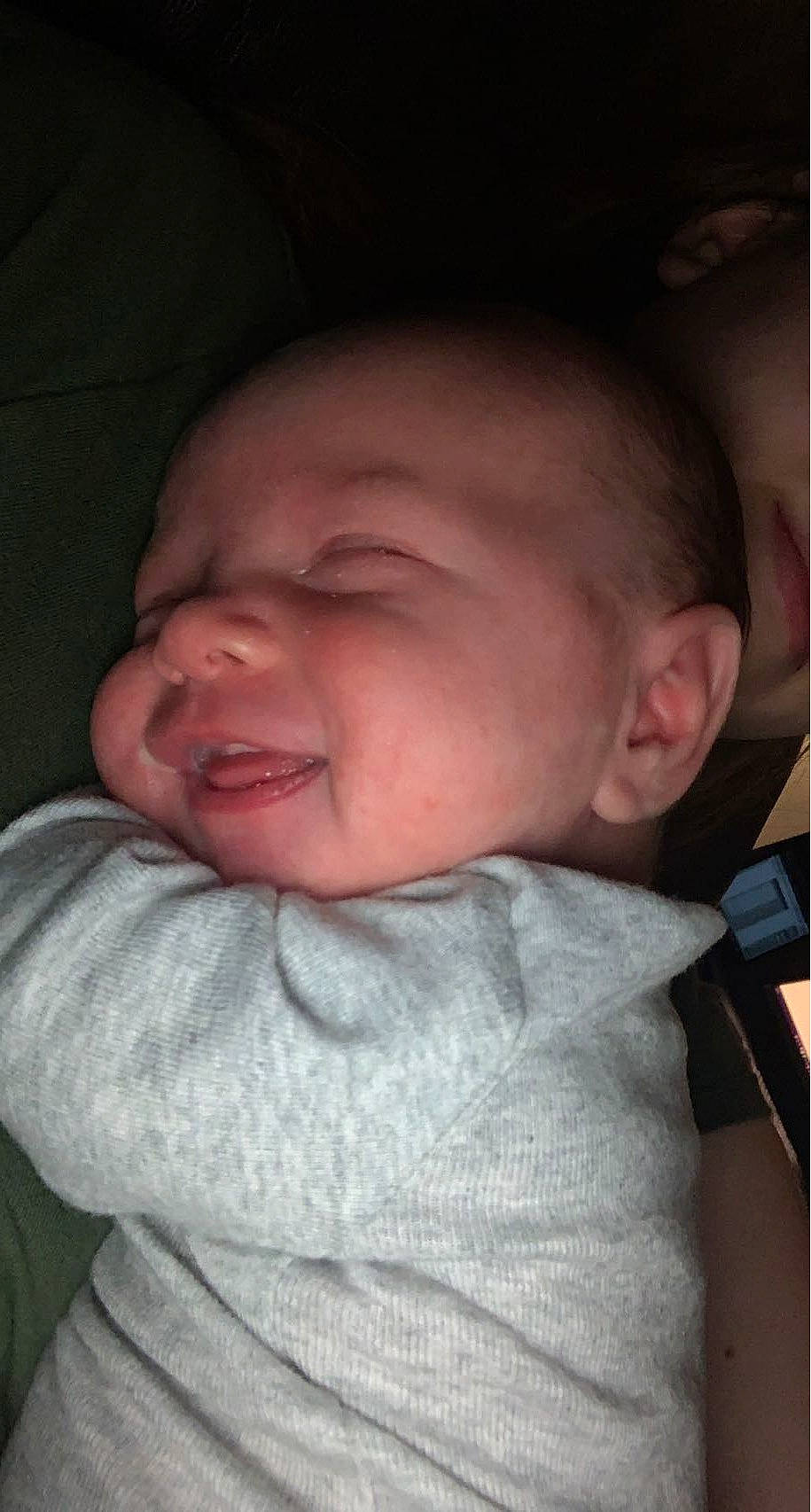 Grayson is registered to the contest to win money with this photo: baby, baby_toddler_clothing, cheek, chin, comfort, ear, eyebrow, forehead, fun, happy, iris, jaw, lip, mouth, neck, nose, person, skin, sleeve, smile
