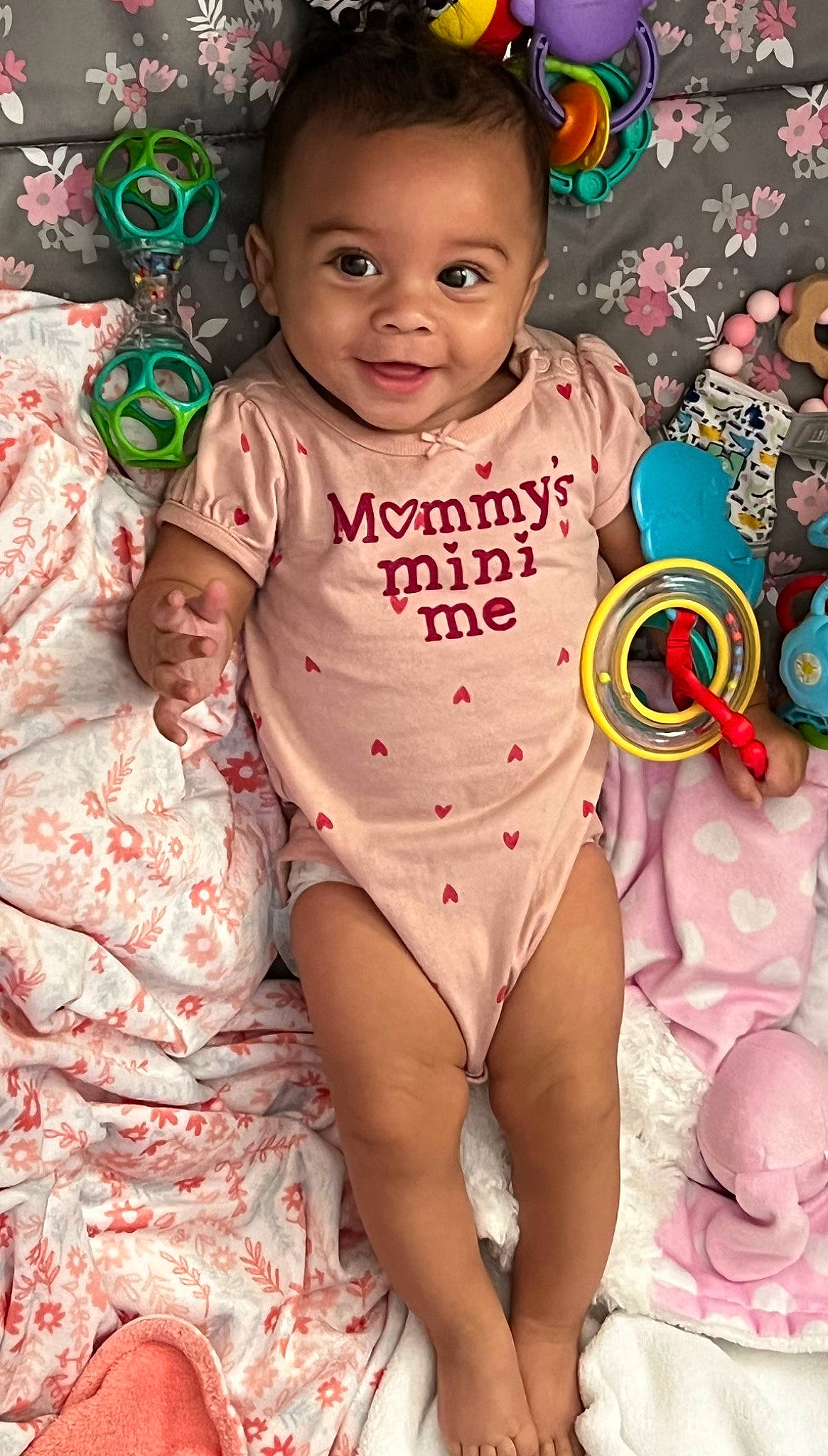 Harlow joined the competition — help win amazing prizes! arm, baby, baby_toddler_clothing, cheek, child, eye, fun, hair, hand, happy, head, human_body, joy, neck, person, pink, skin, sleeve, smile, textile