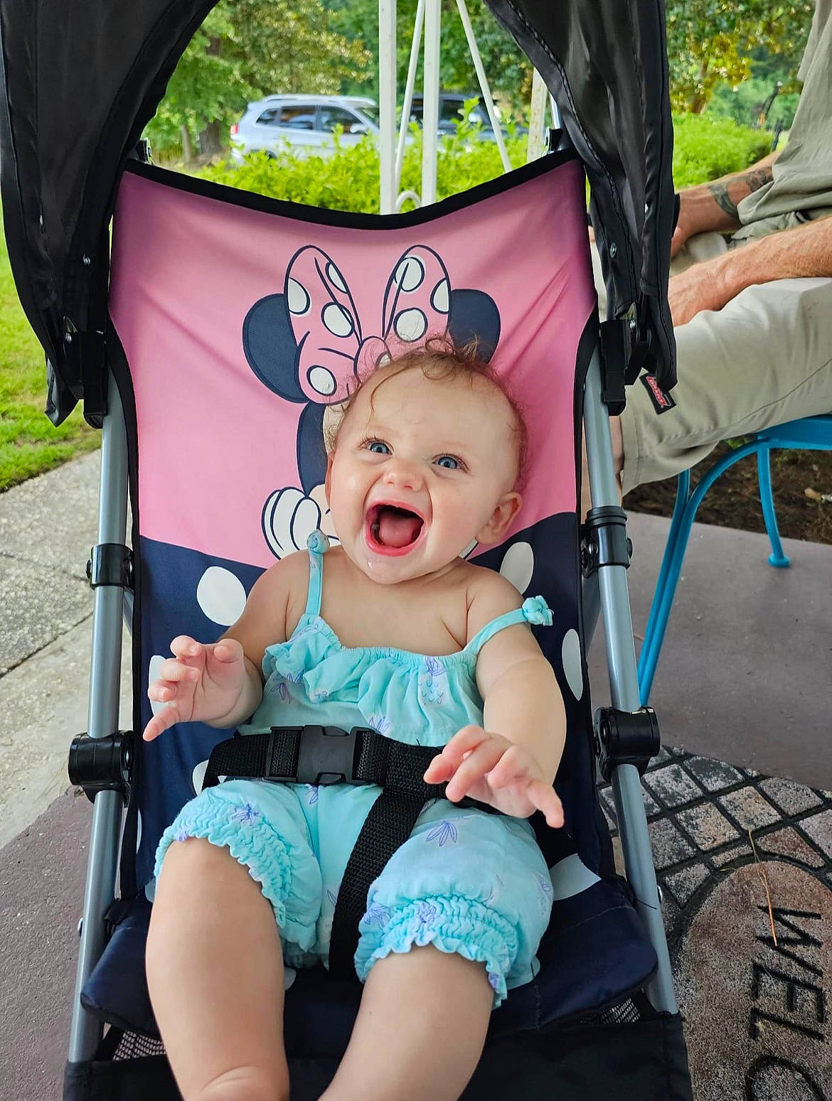 Adalyne is registered to the contest to win money with this photo: baby, baby_carriage, baby_products, baby_toddler_clothing, black, blue, child, eye, fun, green, happy, leisure, person, photograph, pink, product, recreation, skin, smile, toddler