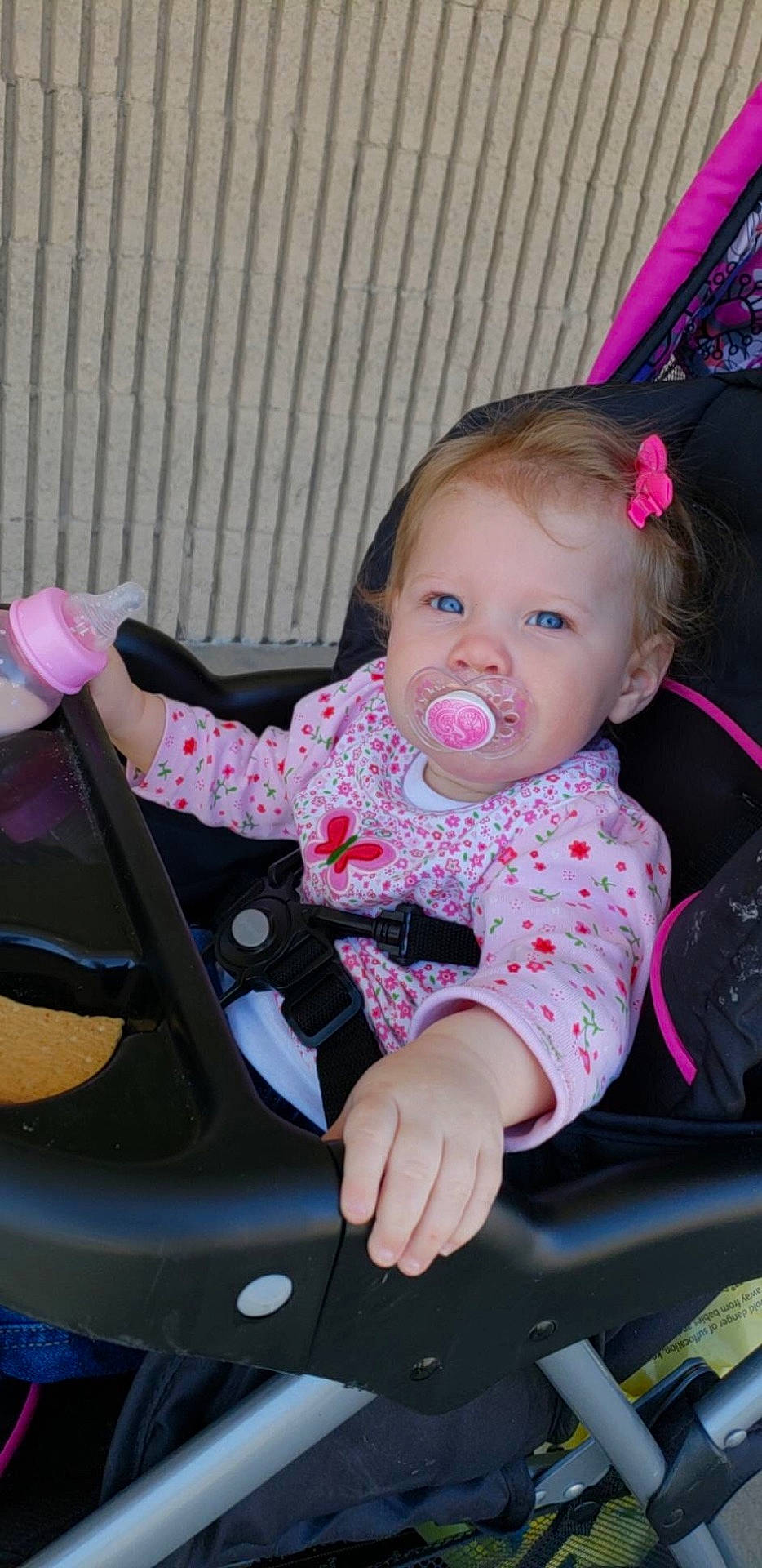 Josephine joined the competition — help win amazing prizes! baby_carriage, baby_products, car_seat, child, day, fun, girl, infant, joy, person, pink, product, purple, sitting, skin, smile, toddler