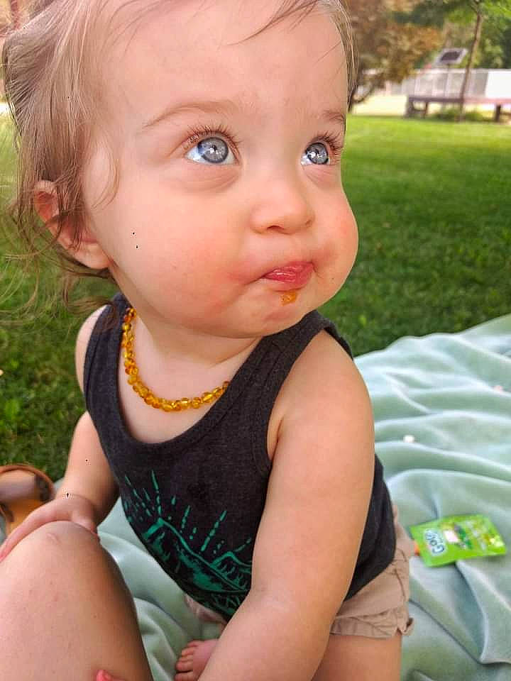 Timber joined the competition — help win amazing prizes! baby, baby_toddler_clothing, blond, cheek, child, eyelash, fun, grass, happy, leisure, lip, nose, pattern, people_in_nature, person, plant, sitting, skin, summer, thigh