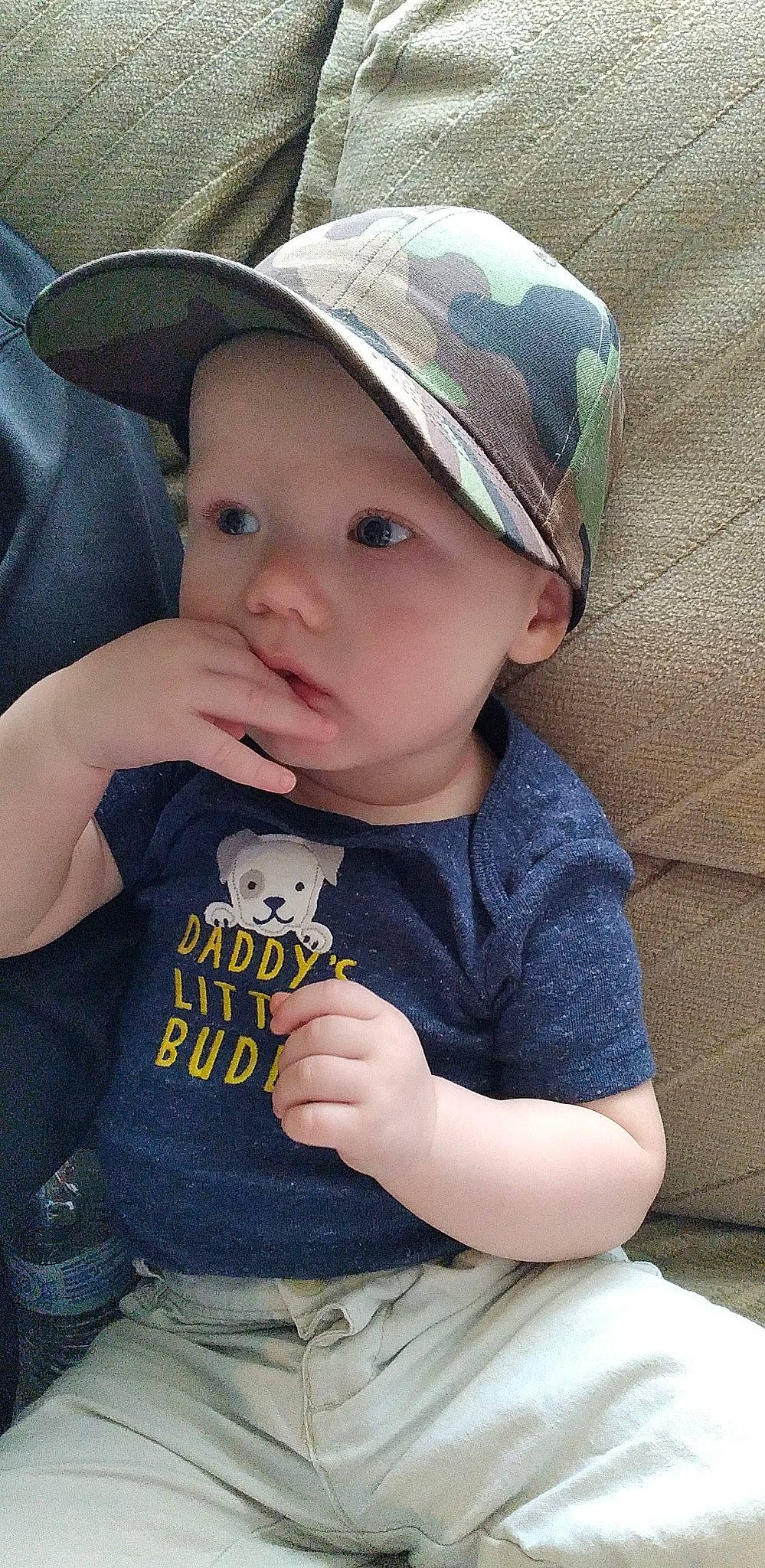 Apollo joined the competition — help win amazing prizes! baby, baby_products, baby_toddler_clothing, baseball_cap, cap, child, cool, fashion_accessory, finger, grass, hand, happy, hat, headwear, person, plant, sitting, skin, sleeve, sun_hat