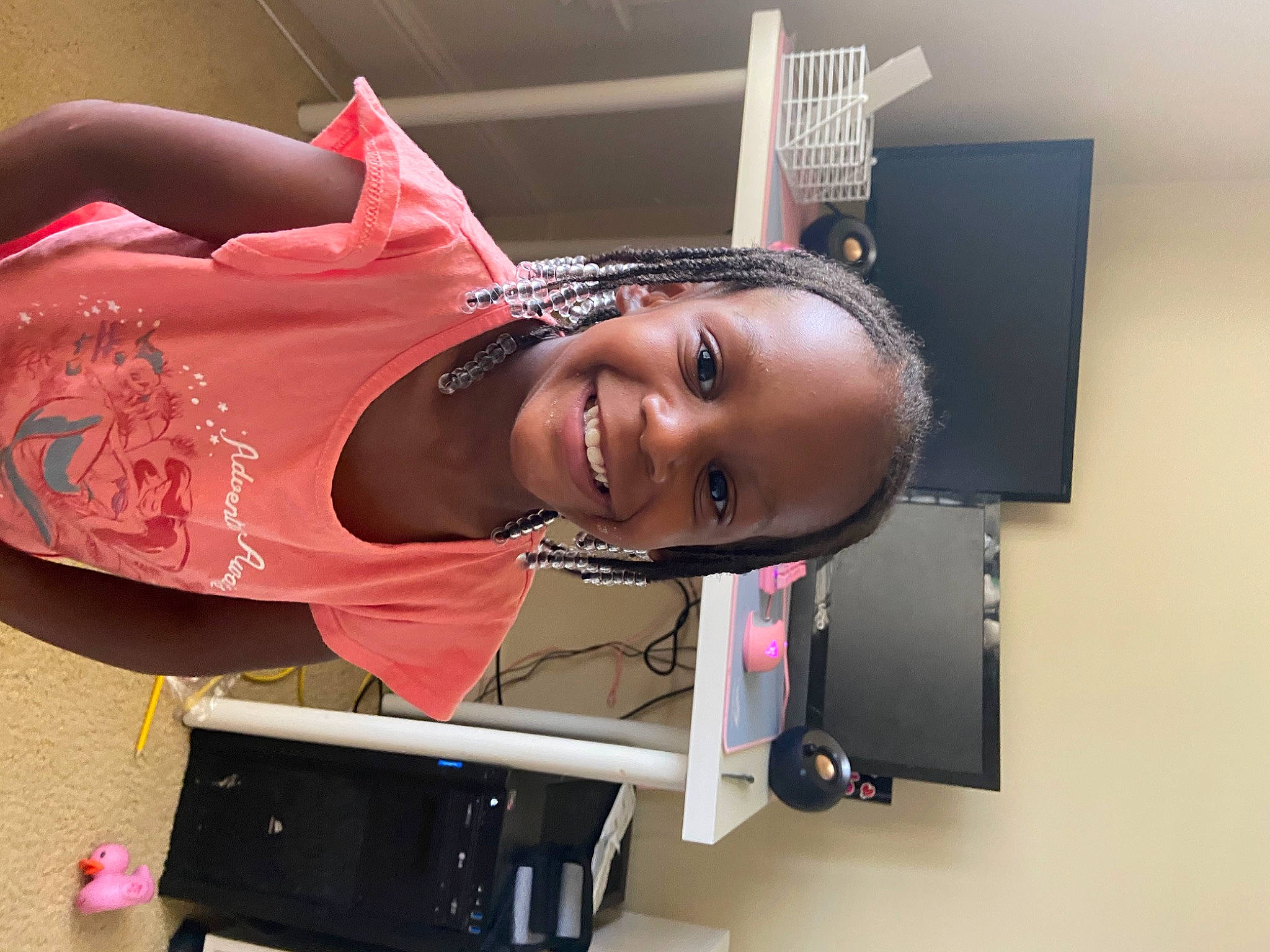 Giselle joined the competition — help win amazing prizes! black_hair, child, ear, head, headgear, joy, mouth, neck, person, photography, pink, room, selfie, skin, technology