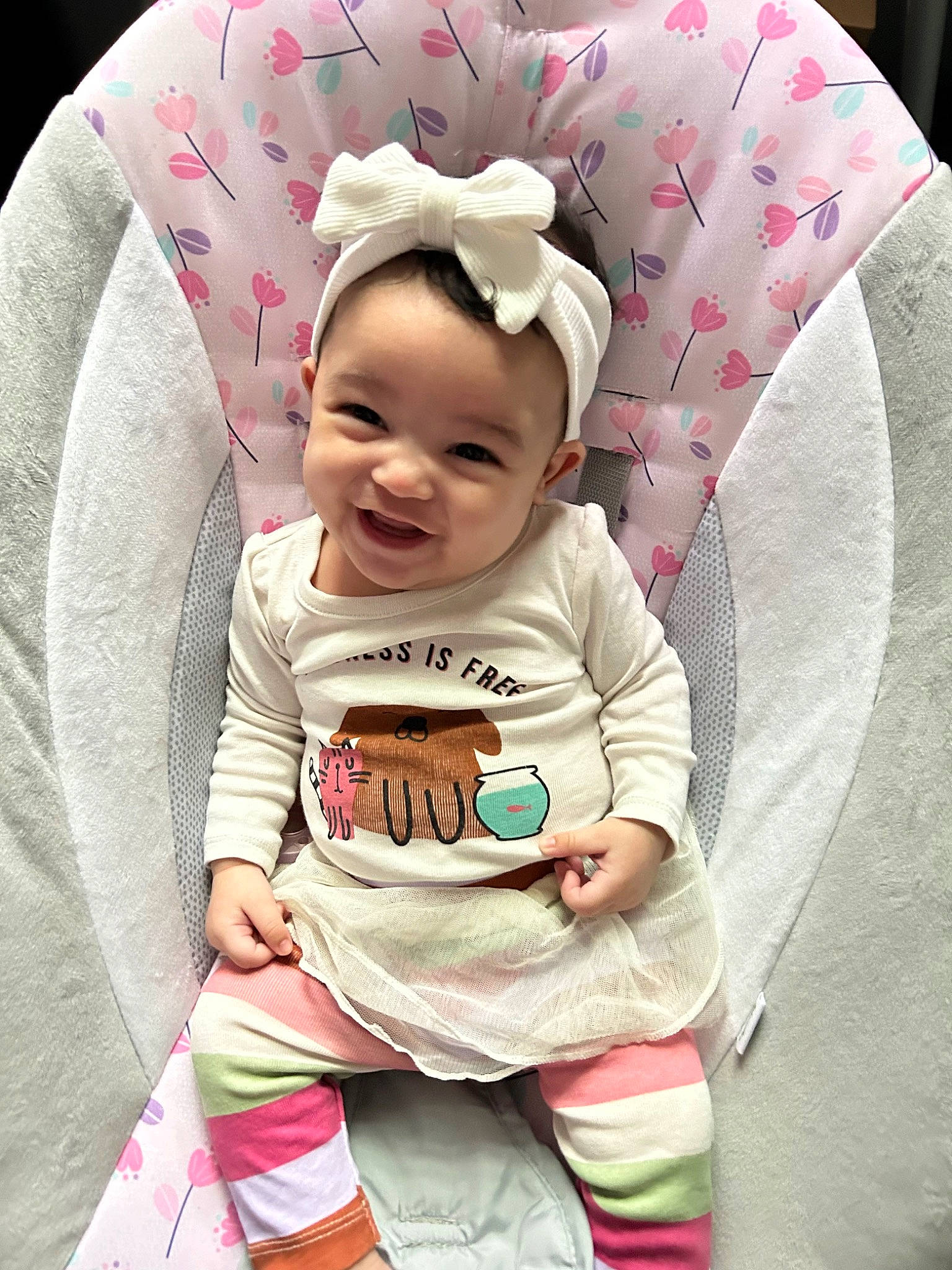 Amiyah joined the competition — help win amazing prizes! baby, baby_toddler_clothing, child, comfort, cool, facial_expression, fun, happy, head, joy, linens, magenta, outerwear, person, pink, product, skin, sleeve, smile, textile
