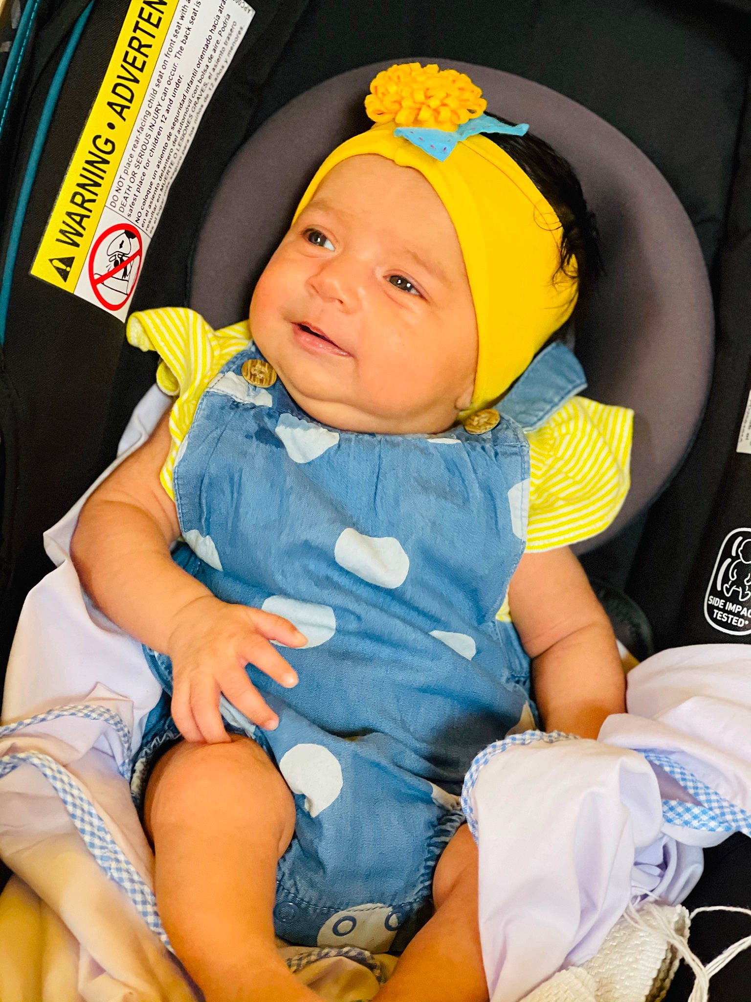 Miral joined the competition — help win amazing prizes! baby, baby_carriage, baby_in_car_seat, baby_products, baby_safety, baby_toddler_clothing, car_seat, cheek, child, comfort, electric_blue, fashion_accessory, fun, happy, headwear, iris, person, sitting, skin, smile