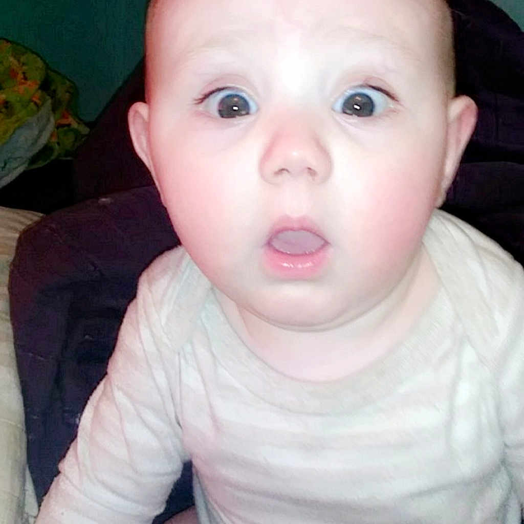 Jupiter is registered to the contest to win money with this photo: baby, baby_making_funny_faces, cheek, child, chin, eye, eyebrow, face, forehead, head, iris, lip, mouth, nose, person, skin, surprise, toddler