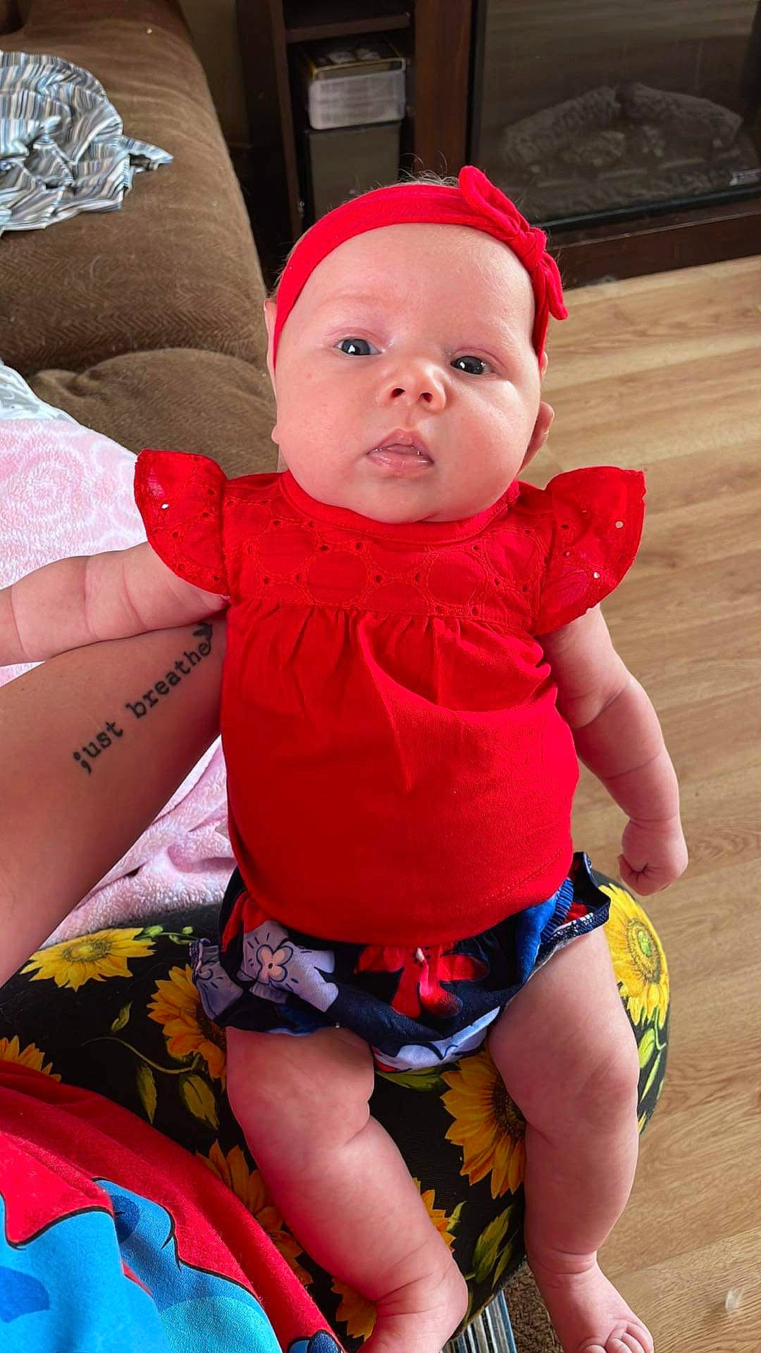 Riah joined the competition — help win amazing prizes! baby, baby_toddler_clothing, cheek, child, finger, happy, headgear, human_body, mouth, orange, person, pink, red, skin, sleeve, textile, thigh, toddler, trunk, waist