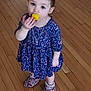 Cersei joined the competition — help win amazing prizes! blue_dress, casual, child, curious, cute, flooring, footwear, girl, home, indoor, looking_up, person, playful, slippers, small_child, standing, toddler, toy, wooden_floor, yellow