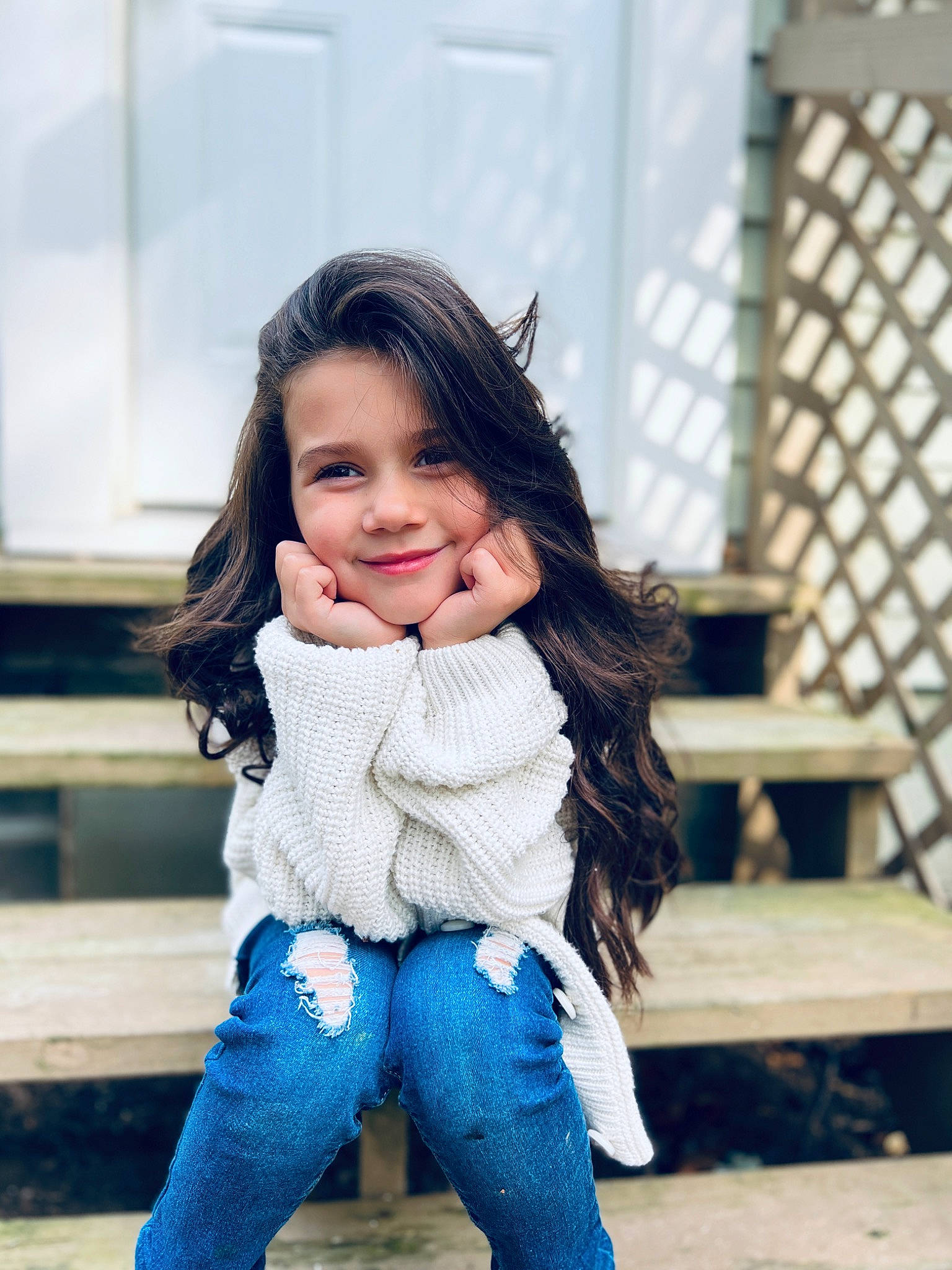 Skyy joined the competition — help win amazing prizes! black_hair, brown_hair, clothing, denim, electric_blue, fashion_accessory, flash_photography, fur, happy, human_leg, joy, leisure, lip, long_hair, outerwear, pattern, person, scarf, sitting, smile