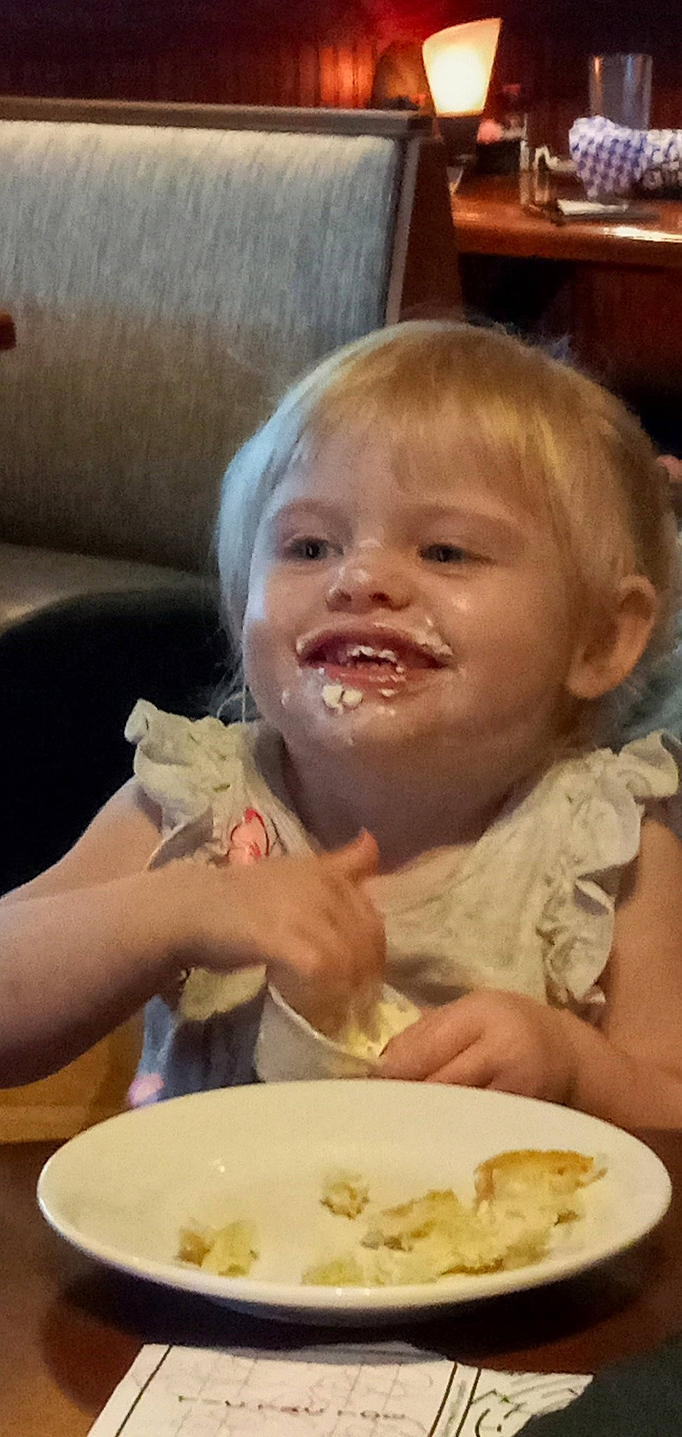 Maelee is registered to the contest to win money with this photo: cheek, child, comfort_food, cuisine, dish, dishware, eating, food, food_craving, happy, ingredient, joy, junk_food, person, plate, platter, recipe, sharing, smile, table