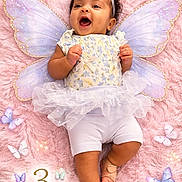 Abigail joined the competition — help win amazing prizes! baby, infant, fairy_wings, pink_blanket, butterflies, smiling, tutu, headband, cute, happy, lying_down, child, soft_texture, celebration, newborn, three_months, playful, adorable, portrait, costume