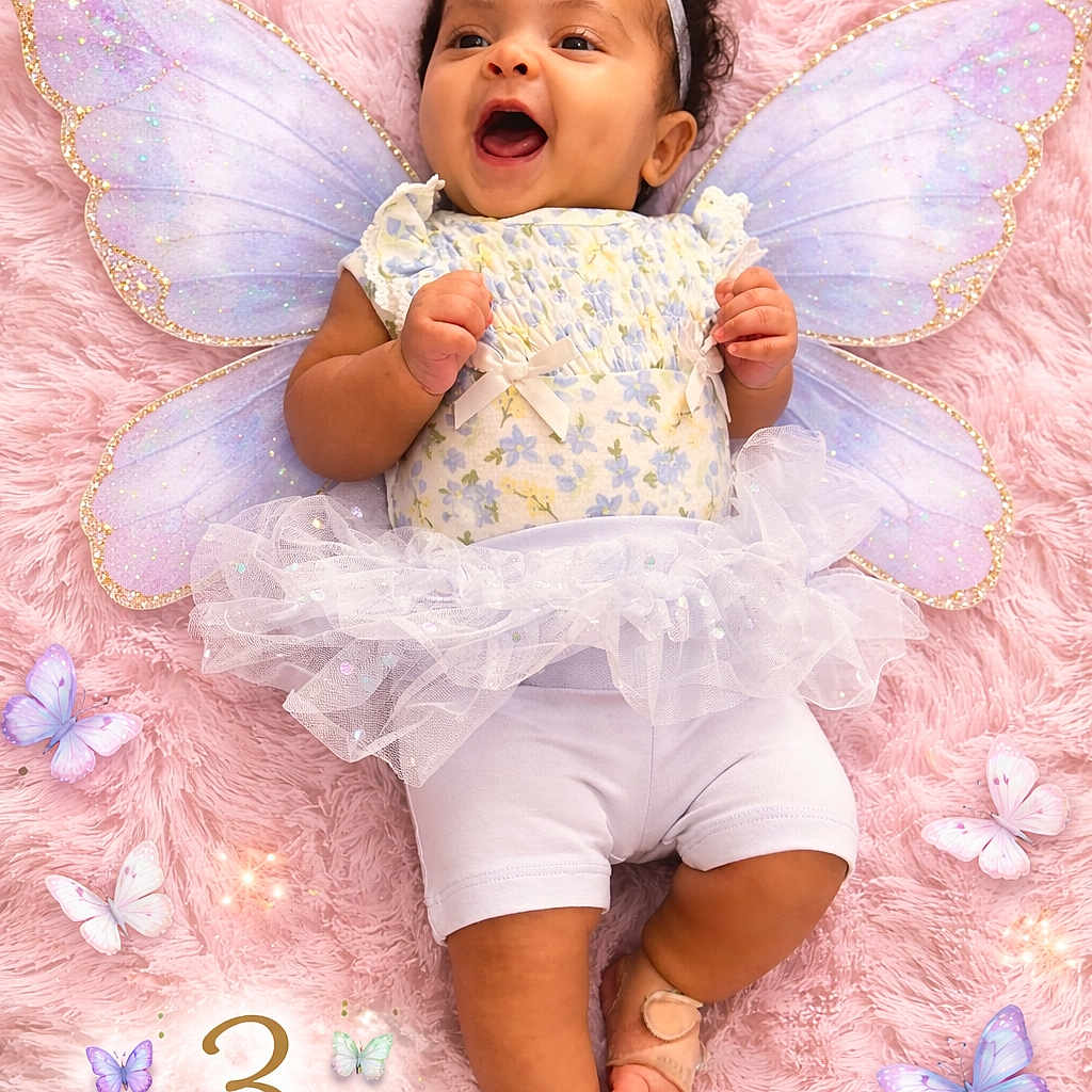 Abigail joined the competition — help win amazing prizes! baby, infant, fairy_wings, pink_blanket, butterflies, smiling, tutu, headband, cute, happy, lying_down, child, soft_texture, celebration, newborn, three_months, playful, adorable, portrait, costume