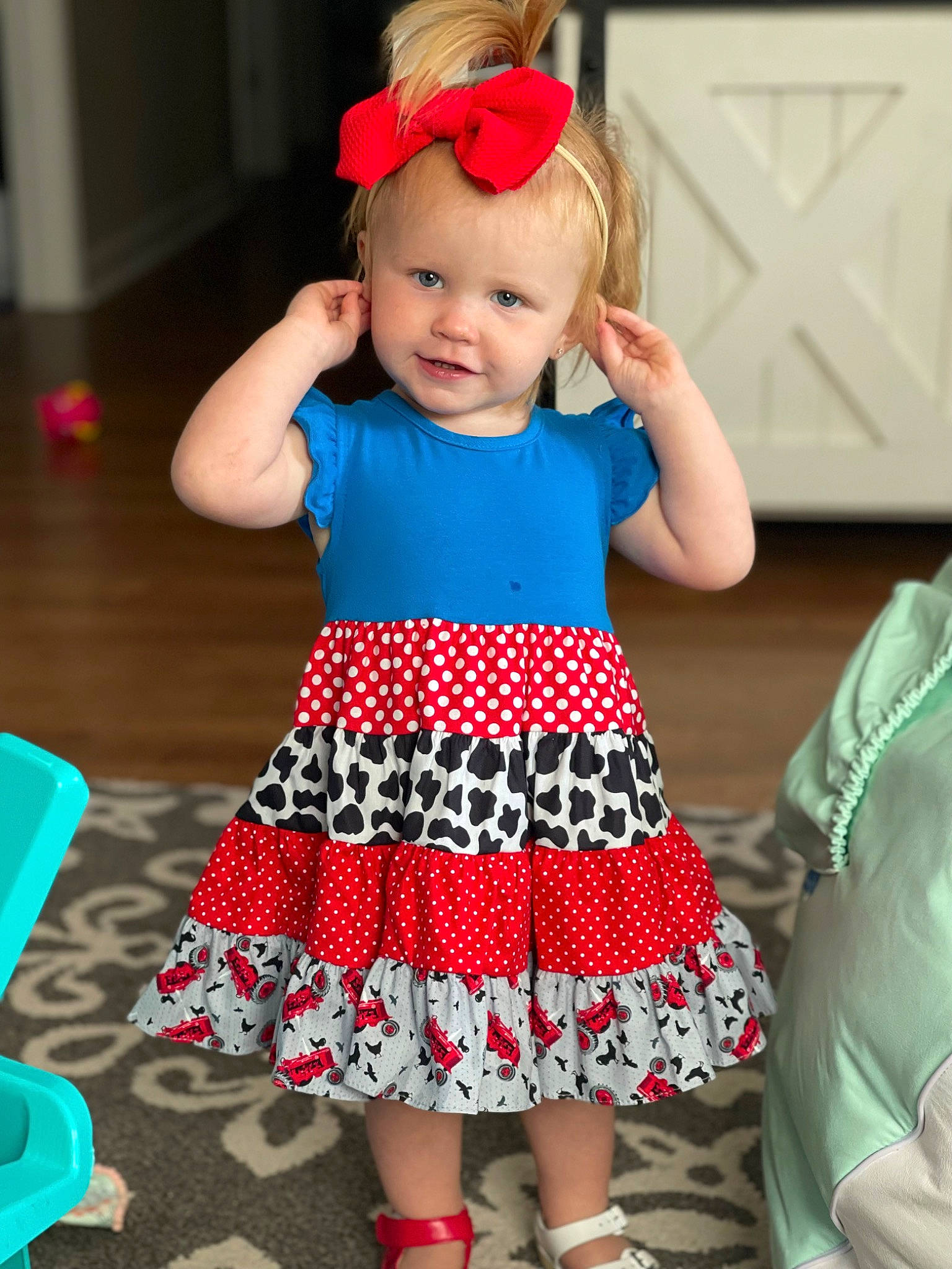 Carleigh is registered to the contest to win money with this photo: baby, baby_toddler_clothing, beauty, child, costume, day_dress, dress, electric_blue, event, fashion_accessory, happy, magenta, pattern, peach, person, pink, polka_dot, skin, sleeve, toddler