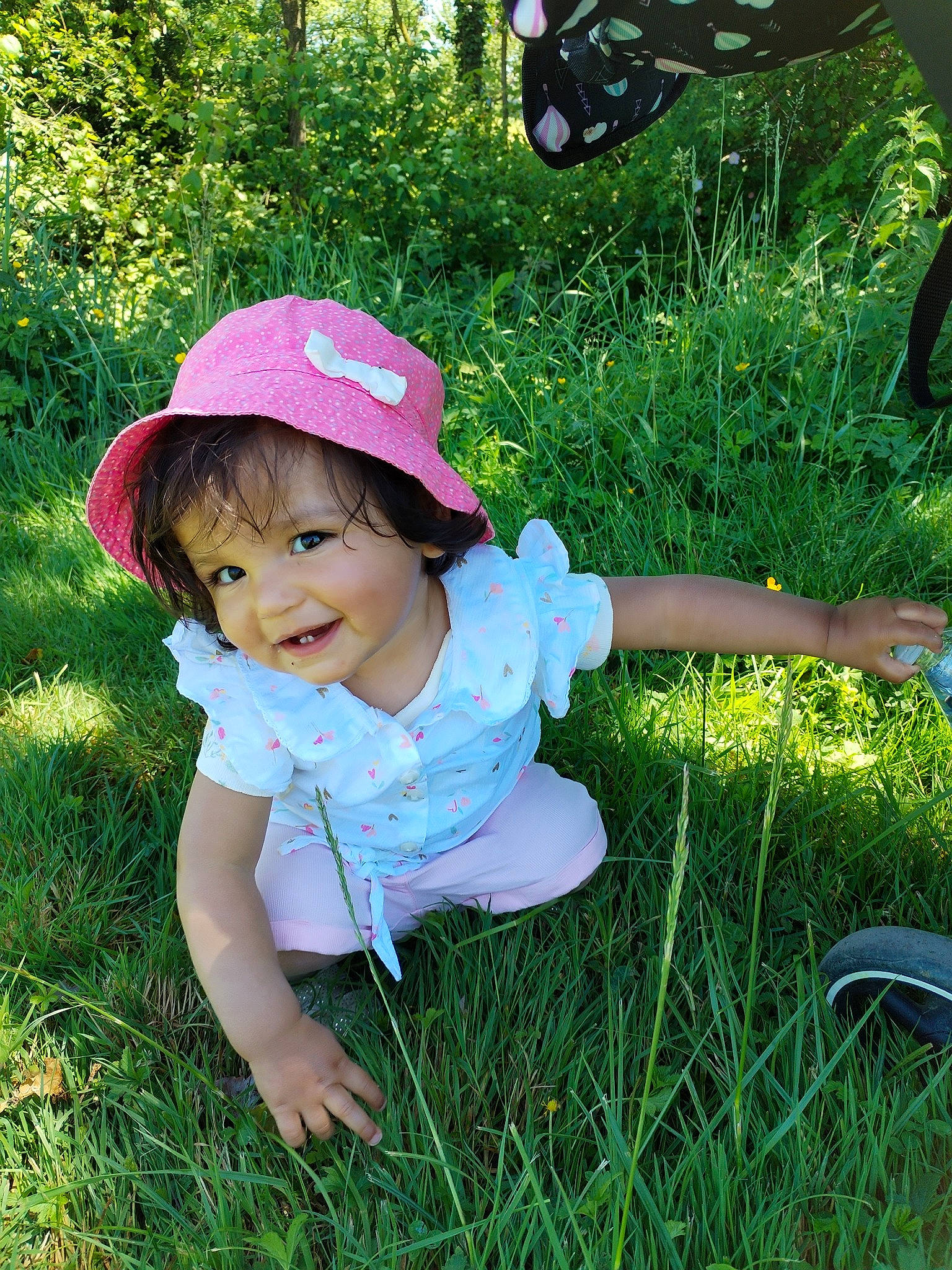 Livia a rejoint le concours — aidez-le/la à gagner de superbes lots ! arthropod, baby_toddler_clothing, baseball_cap, butterfly, cap, fun, grass, grass_family, grassland, green, happy, hat, insect, joy, leaf, people_in_nature, person, pink, plant, smile