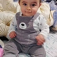 Nadir a rejoint le concours — aidez-le/la à gagner de superbes lots ! baby, child, infant, overalls, socks, bed, blanket, pattern, cute, smile, face, eyes, hair, clothing, indoor, portrait, seated, comfort, soft, home