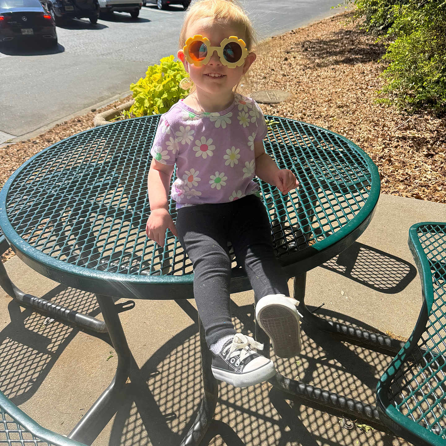 Oaklynn is registered to the contest to win money with this photo: accessories, city, clothing, face, footwear, grass, head, nature, outdoors, pants, park, path, person, photography, plant, portrait, pottedplant, shoe, summer, sunglasses