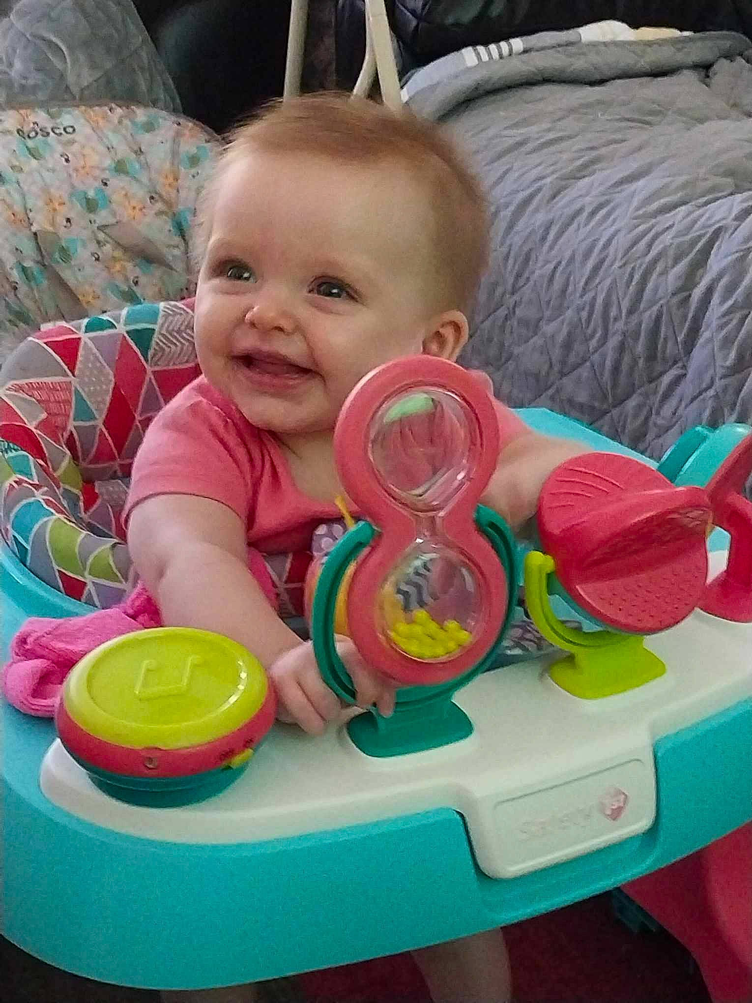 Liberty joined the competition — help win amazing prizes! baby, baby_playing_with_toys, baby_products, baby_toddler_clothing, baby_toys, cheek, child, face, facial_expression, fun, happy, iris, joy, organ, person, pink, play, sitting, skin, smile