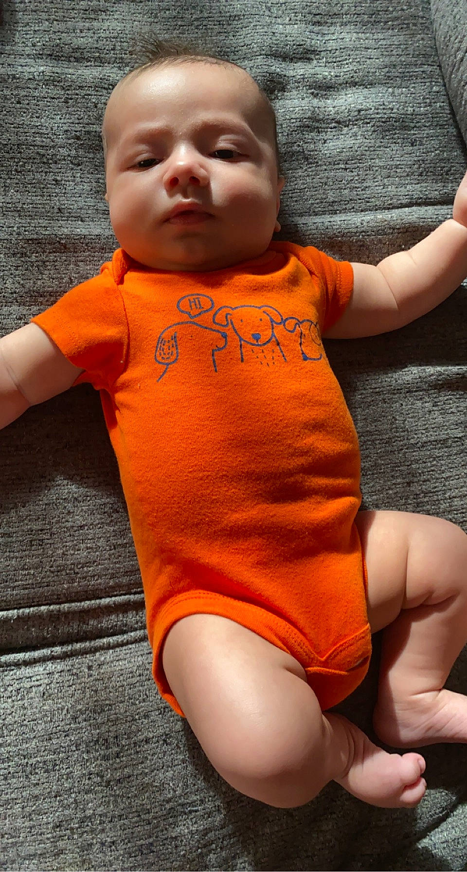 Arian is registered to the contest to win money with this photo: baby_toddler_clothing, cheek, chin, eye, face, finger, hairstyle, head, human_body, joint, leg, mouth, muscle, neck, nose, orange, person, shoulder, skin, sleeve