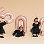 toddler, child, balloon, number_balloon, black_dress, boots, red_sunglasses, heart_shaped_sunglasses, posing, studio, beige_background, celebration, party, cute, fashion, playful, indoor, three_children, smiling, fun
