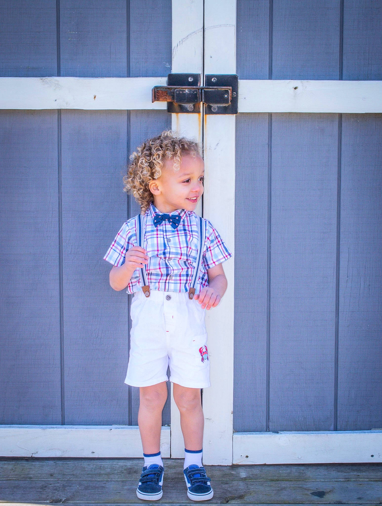 Levi joined the competition — help win amazing prizes! azure, blue, child, denim, electric_blue, fun, human_leg, joy, leisure, pattern, pedestrian, person, plaid, recreation, shorts, sitting, sleeve, street, t_shirt, toddler