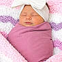Reese joined the competition — help win amazing prizes! newborn, baby, sleeping, headband, bow, blanket, crocheted_blanket, pink, purple, white, wrapped, cozy, resting, soft_texture, child, portrait, indoors, cute, peaceful, infant