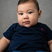 Axel joined the competition — help win amazing prizes! baby, child, portrait, face, blue_shirt, denim, cute, infant, young_child, sitting, studio, photography, casual_clothing, short_hair, looking_at_camera, chubby_cheeks, calm_expression, indoor, soft_light, neutral_background